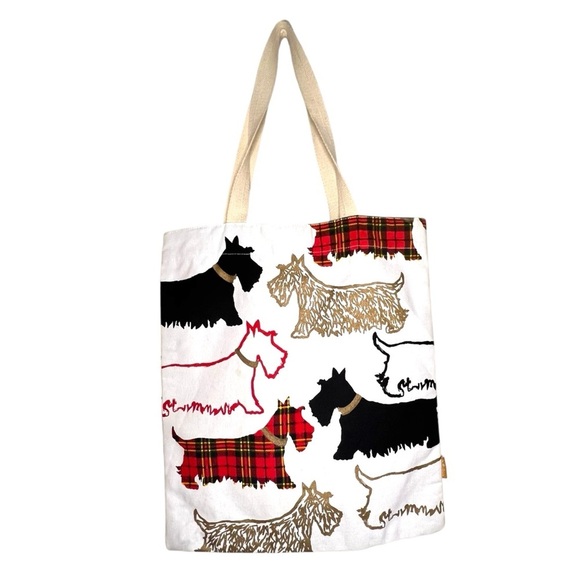 Milly Green 100% Cotton Scottie Tote Bag Snap Closure - Picture 1 of 7